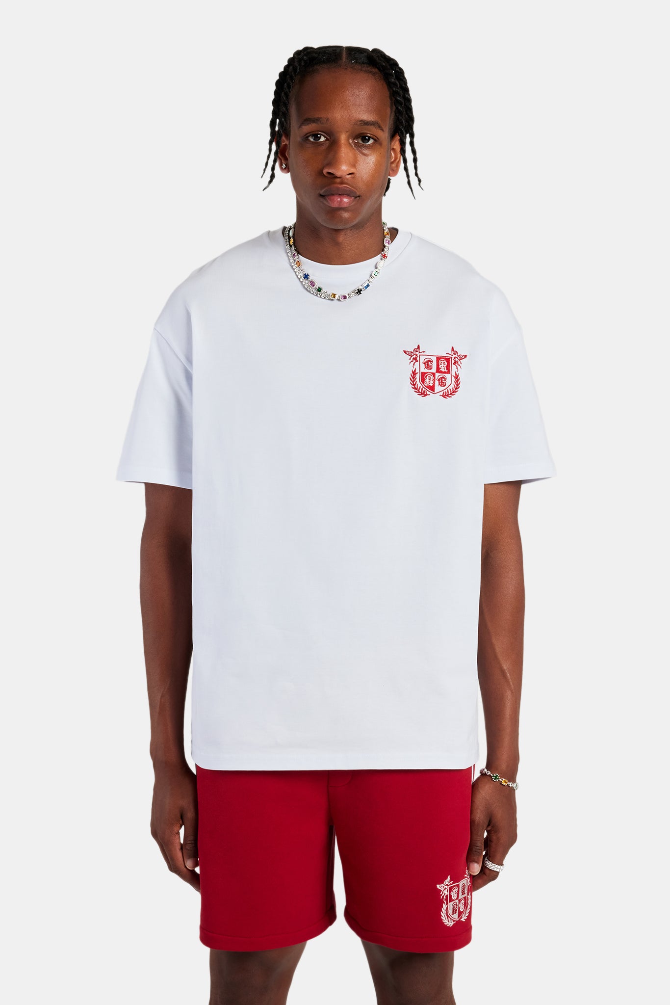 Oversize-T-Shirt mit gesticktem Wappen - Weiß